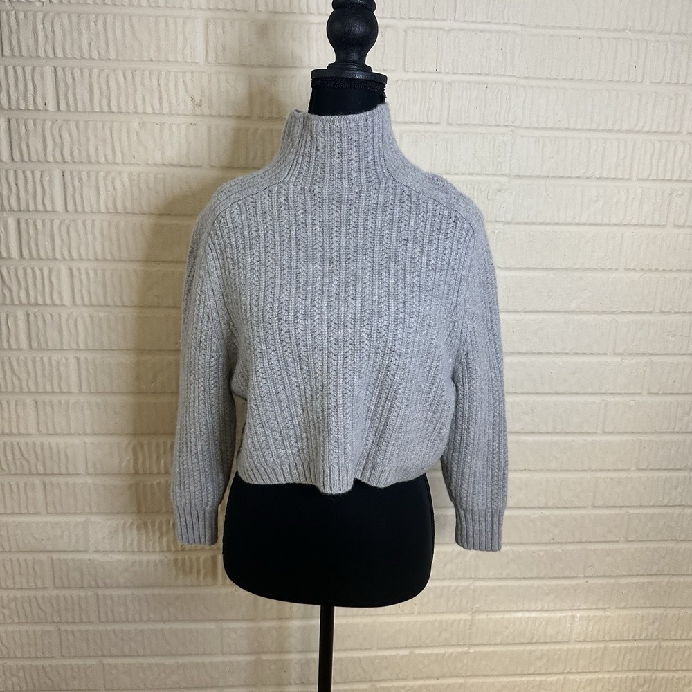 Madewell Pointelle Stitch Mockneck Sweater Womens Small Gray Merino‎ Wool Boxy
